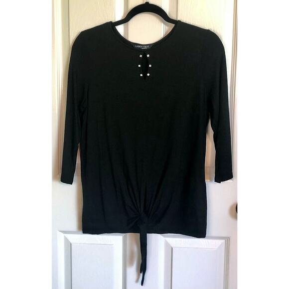 Lisette L Black Knit 3/4 Sleeve Shirt with Rhinestone Detail & Tie Front - Small - Picture 1 of 7